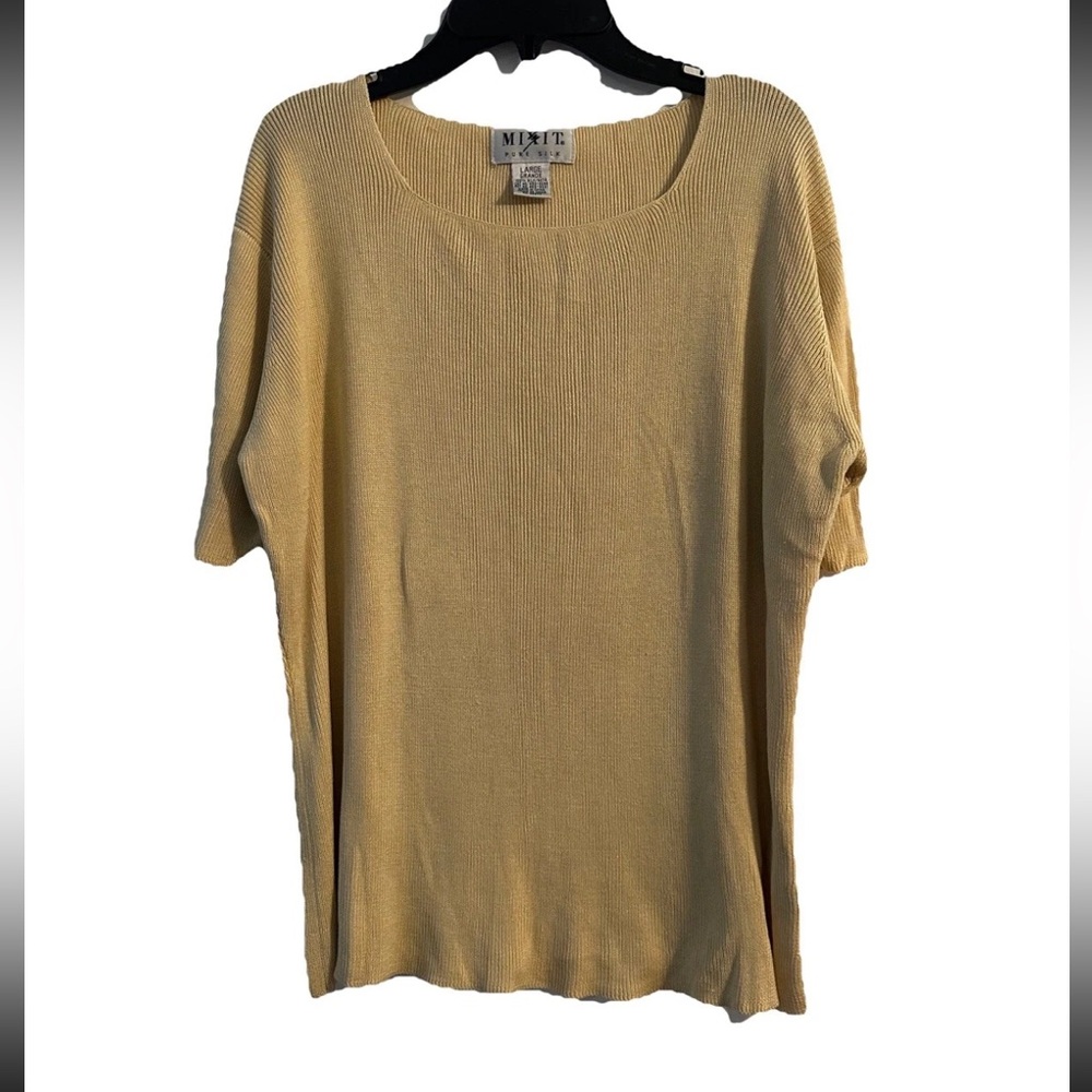 Vintage MIX IT 100% pure silk office wear luxury sweater top blouse knit yellow